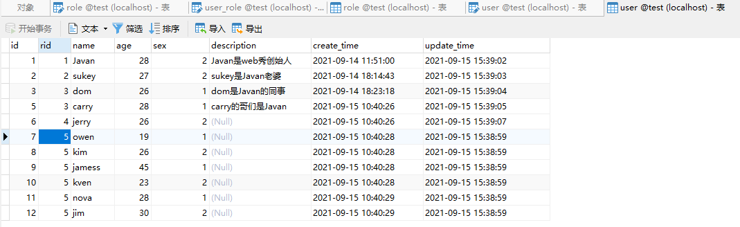 用户表数据