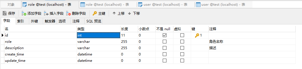 角色表结构